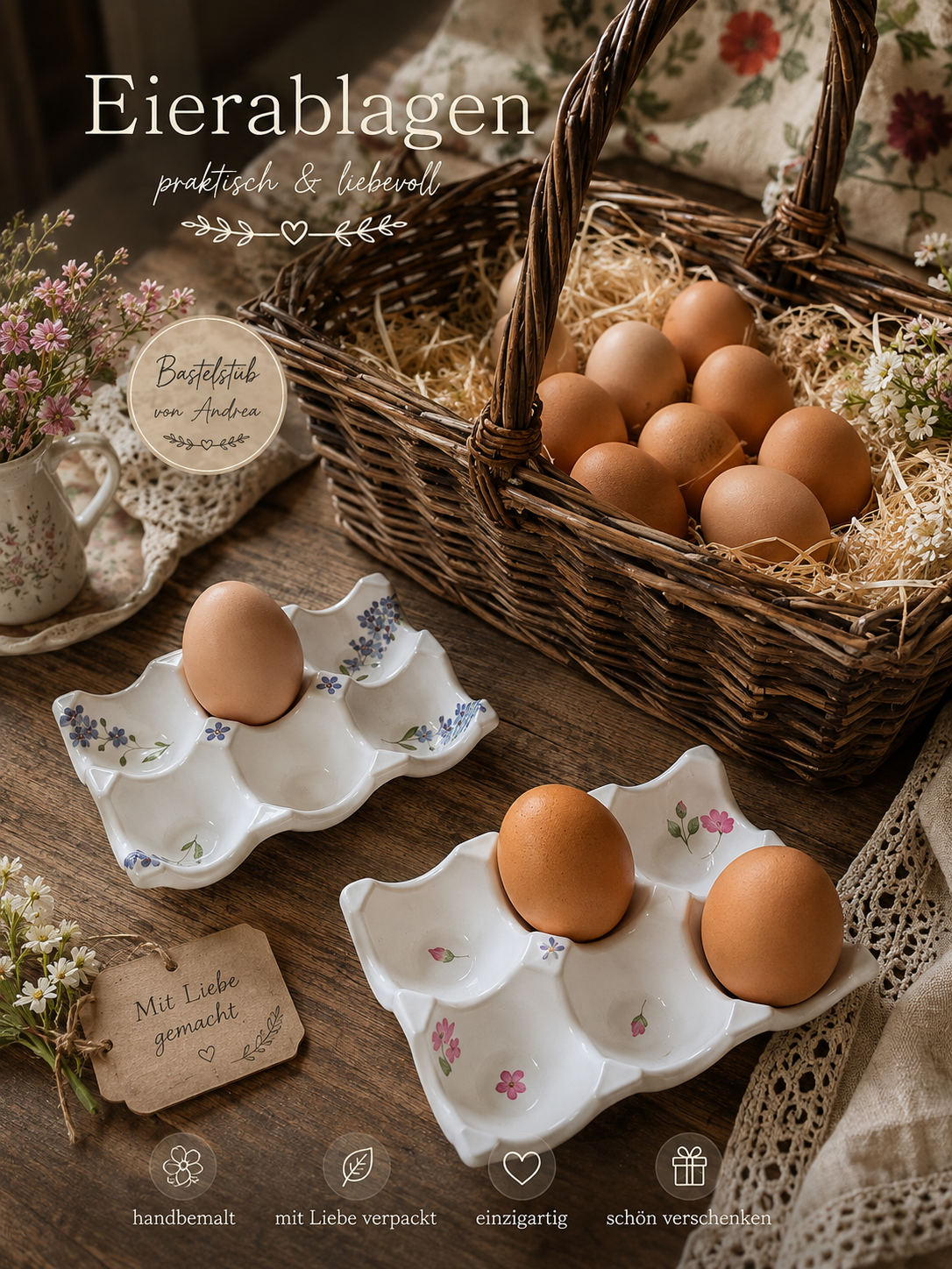 🌿 Florale Eierablage aus Raysin – für 6 Eier