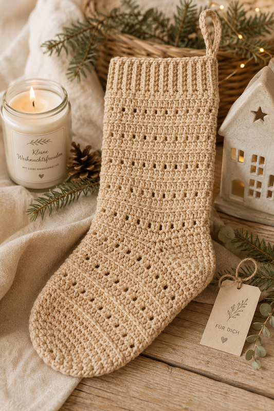 Gehäkelte Geschenksocke „Kleine Weihnachtsfreuden“